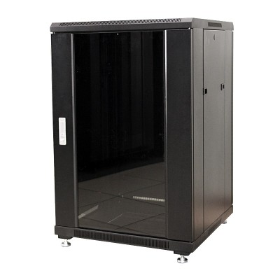 Шкаф серверный MDX 27U 600x1000, передняя дверь со стеклом, задняя сплошная металл, ножки, черный